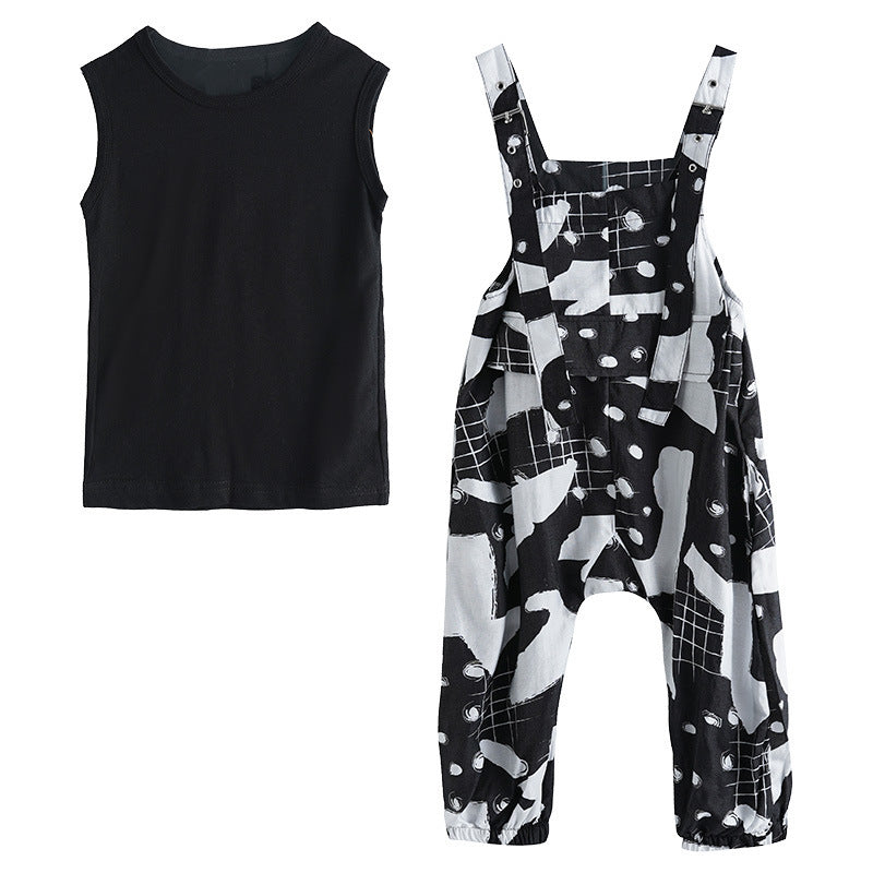 Korean Version of the Big Girl Suspenders Wide Leg Oants Two-piece Suit