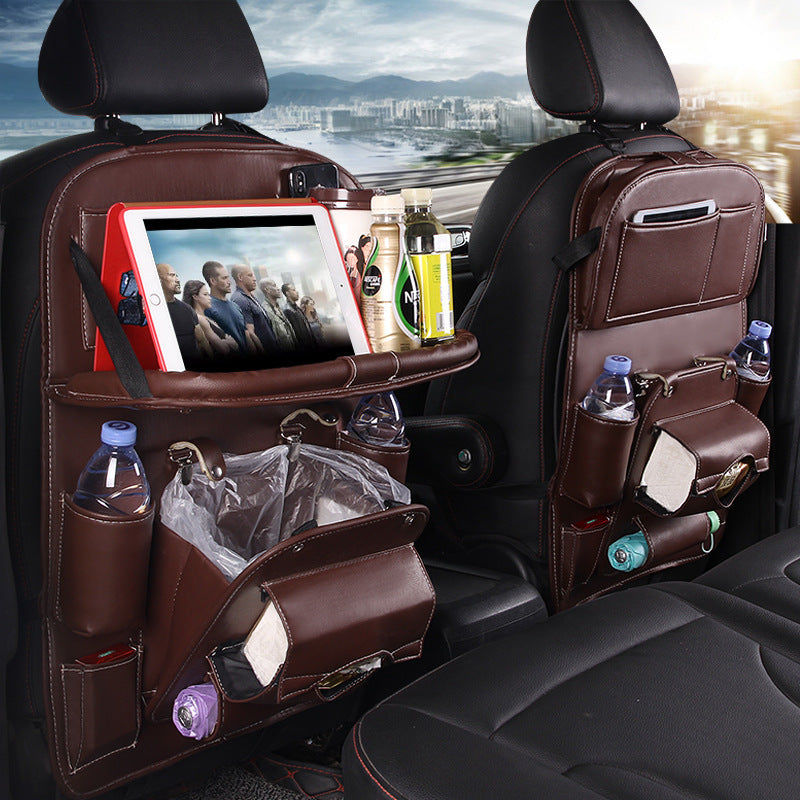 PU Leather Car Seat Back Organizer with Tray – Multifunctional Waterproof Hanging Storage Bag for Automotive Interior Accessories