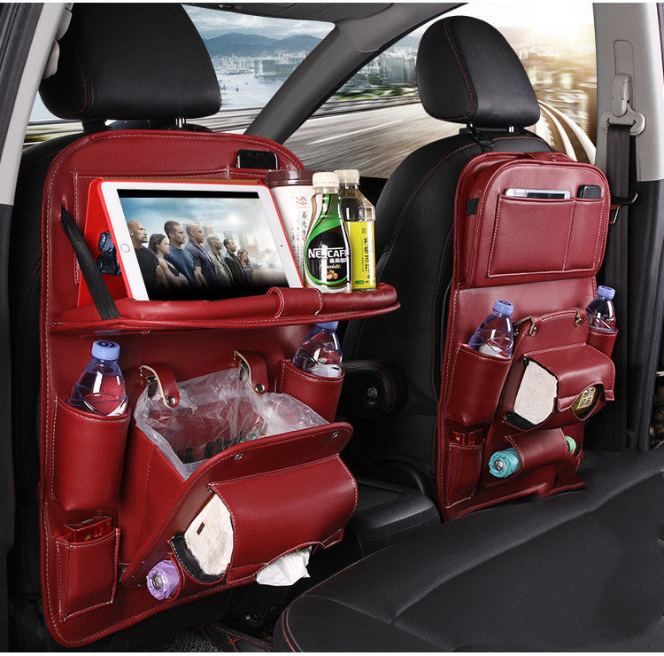PU Leather Car Seat Back Organizer with Tray – Multifunctional Waterproof Hanging Storage Bag for Automotive Interior Accessories