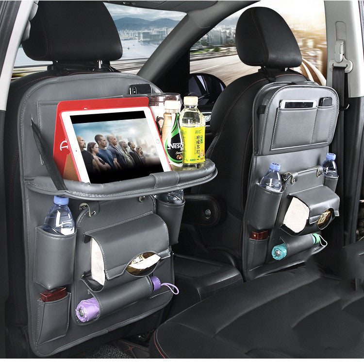 PU Leather Car Seat Back Organizer with Tray – Multifunctional Waterproof Hanging Storage Bag for Automotive Interior Accessories