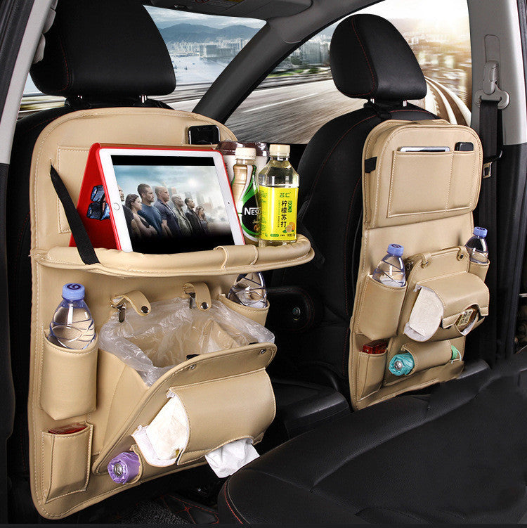 PU Leather Car Seat Back Organizer with Tray – Multifunctional Waterproof Hanging Storage Bag for Automotive Interior Accessories