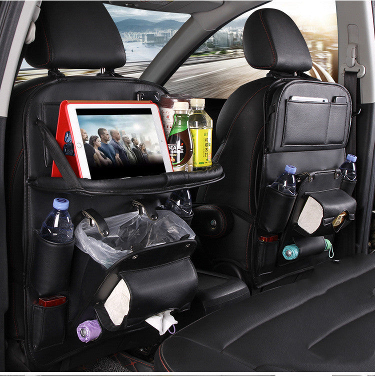 PU Leather Car Seat Back Organizer with Tray – Multifunctional Waterproof Hanging Storage Bag for Automotive Interior Accessories