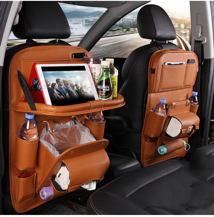 PU Leather Car Seat Back Organizer with Tray – Multifunctional Waterproof Hanging Storage Bag for Automotive Interior Accessories