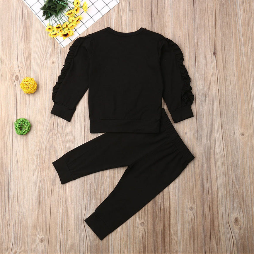 Solid Long Sleeve Ruffled Jumper and Sweatshirt Top with Pants - 2-Piece Fall Outfit for Newborn Boys and Girls