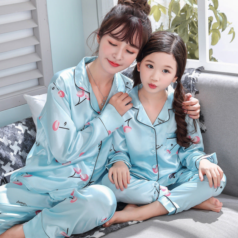 Children's pajamas parent-child ice silk home service suit