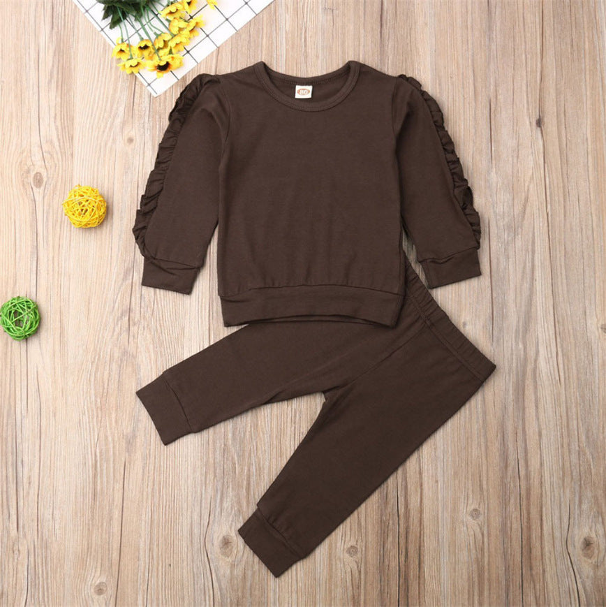 Solid Long Sleeve Ruffled Jumper and Sweatshirt Top with Pants - 2-Piece Fall Outfit for Newborn Boys and Girls