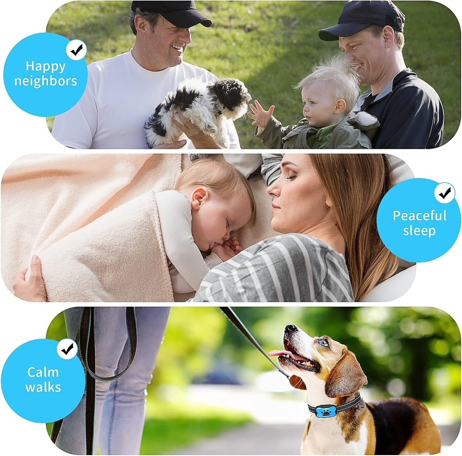 Anti Bark Collar Stop Dog Barking Sound Vibration S-M-L Adjustable Rechargeable