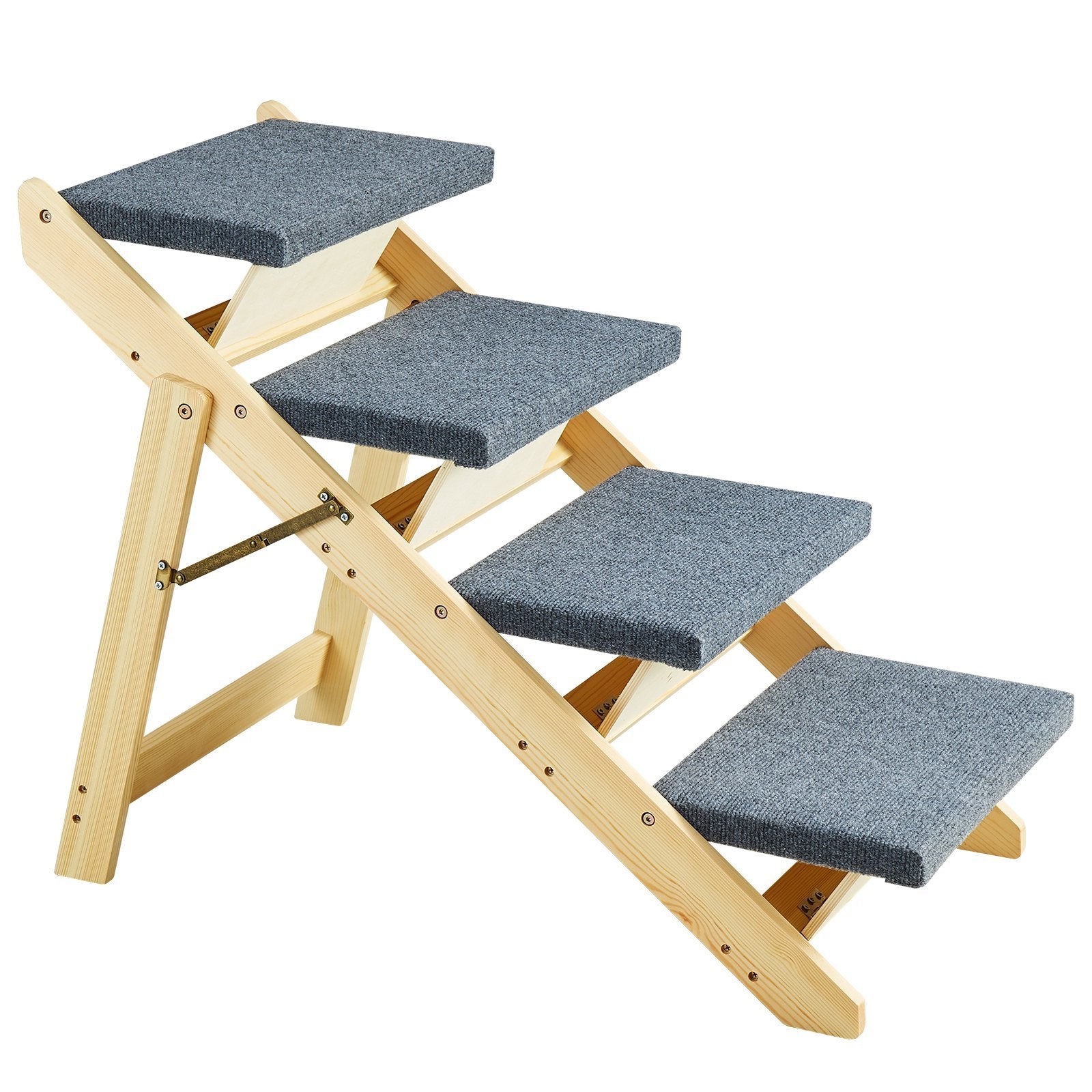 Wood Pet Stairs Pet Steps, 2-in-1 Foldable Wooden Dog Stair For Beds, Sofa And Cars, Dog Stairs & Ramp With 4 Steps For Small Medium Large Pet, Up To 150 Lbs