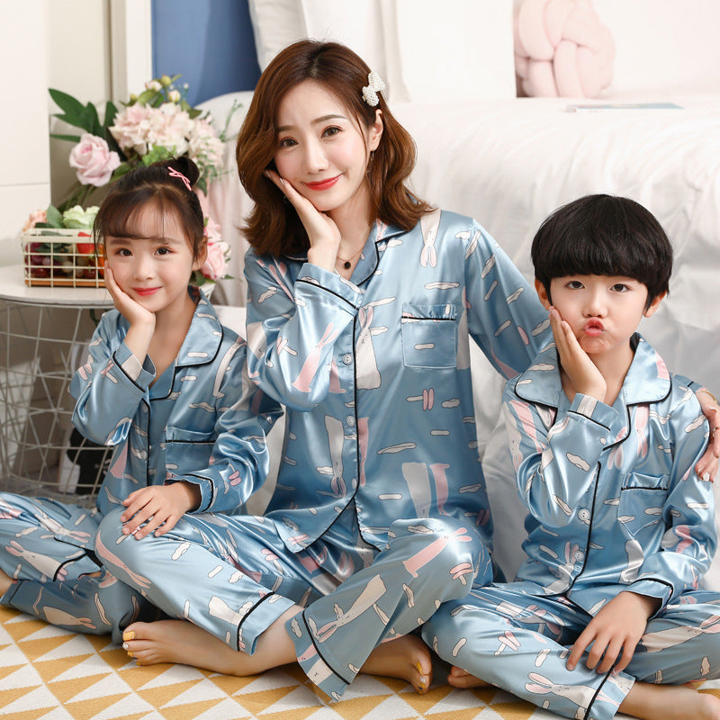 Children's pajamas parent-child ice silk home service suit