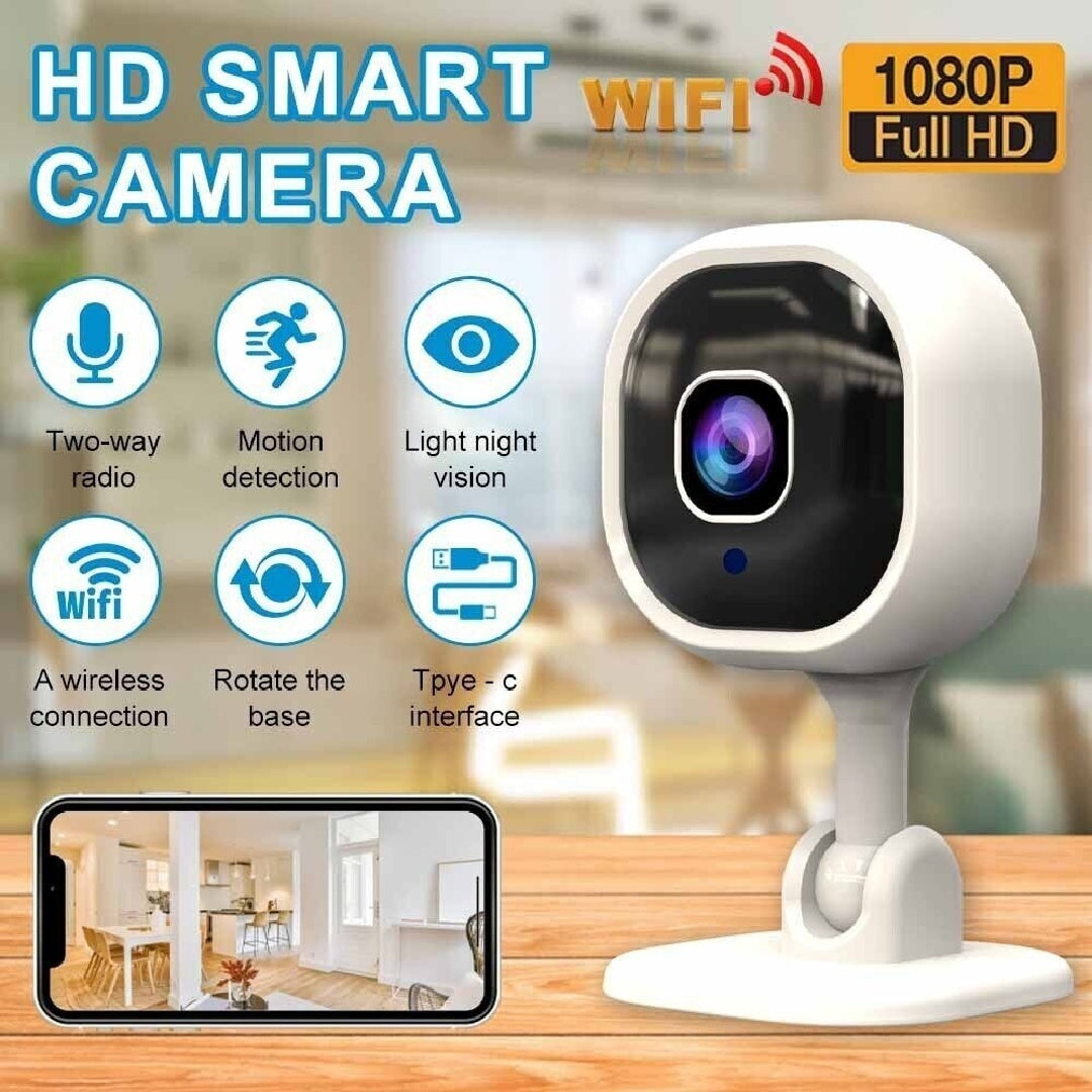 1080P HD Mini WiFi Security Camera – Wireless Indoor IP CCTV with Night Vision, Two-Way Audio & 360° Manual Rotation