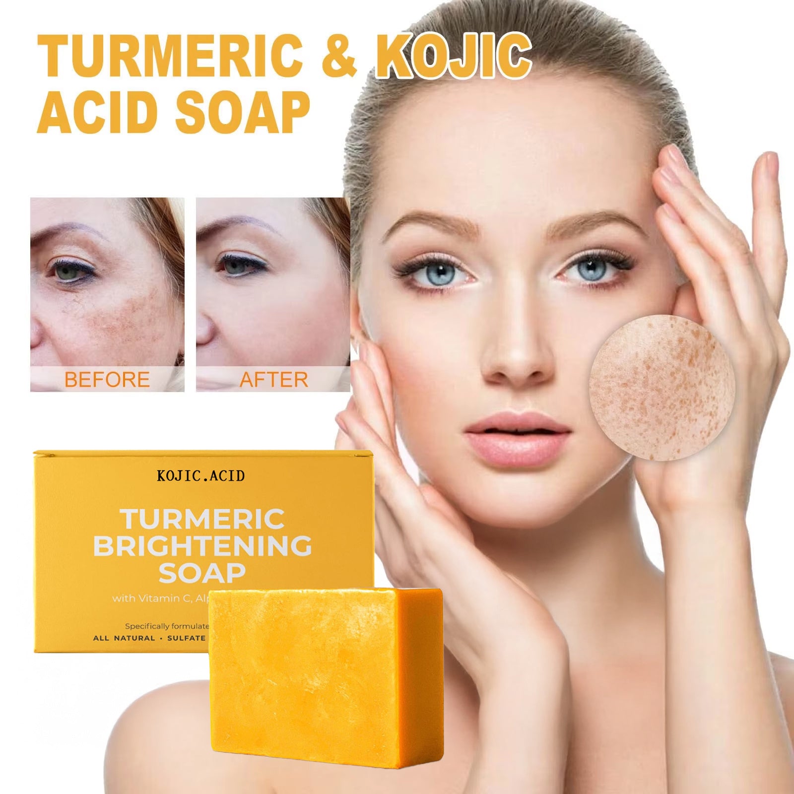 🌿 Turmeric Kojic Acid Soap Bar – Natural Dark Spot Remover & Skin Brightening Cleanser