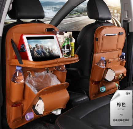 PU Leather Car Seat Back Organizer with Tray – Multifunctional Waterproof Hanging Storage Bag for Automotive Interior Accessories